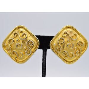 Edouard Rambaud Vintage Clip On Earrings Brushed Gold Chunky Signed AS IS BinW